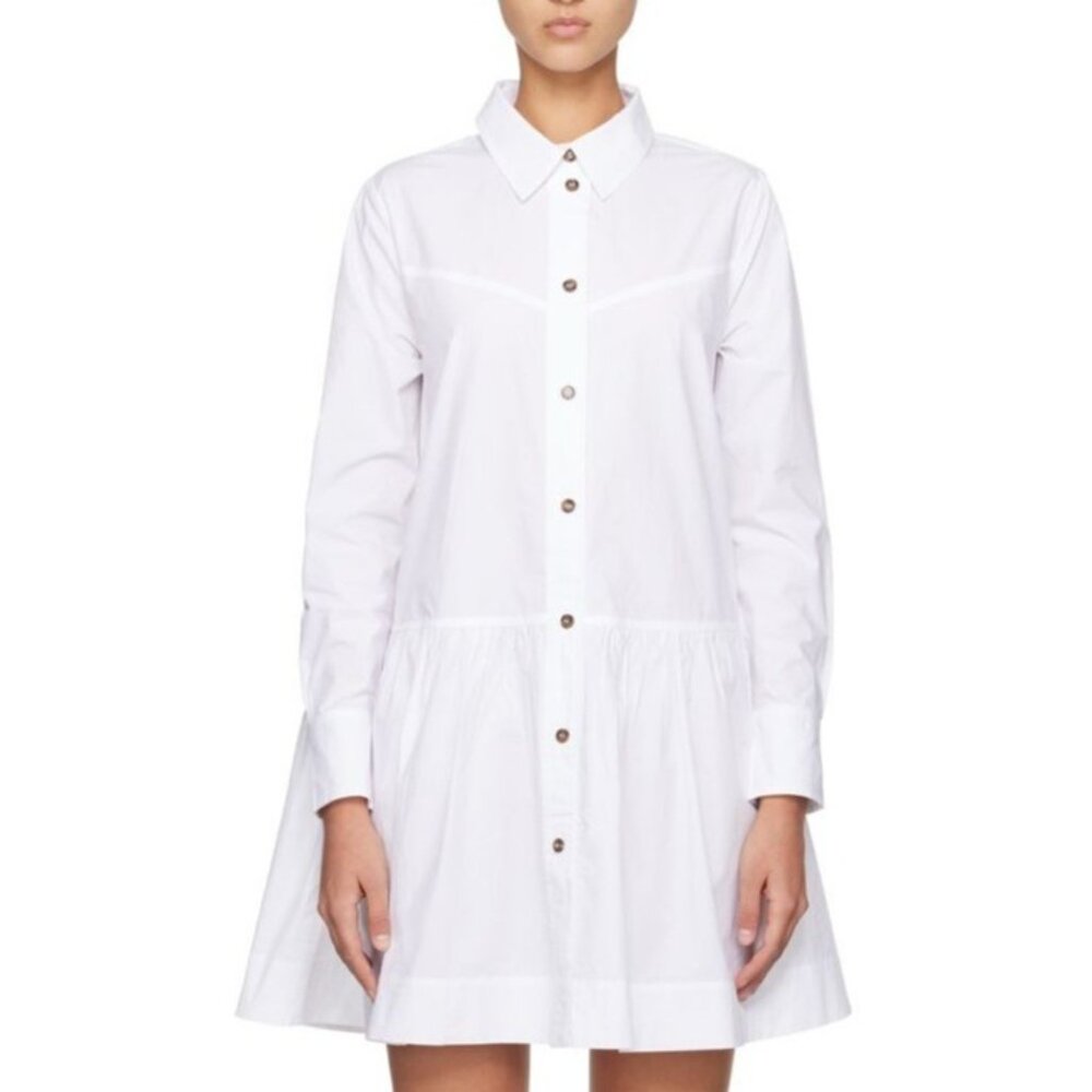 Ganni poplin cotton shirt dress ruffle Hem 36 4 Button Up Classic Office Casual